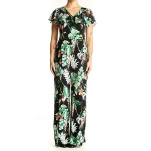 EST 1946 Black Floral Jumpsuit Flutter Sleeves Wide Leg Tropical Resort Size M